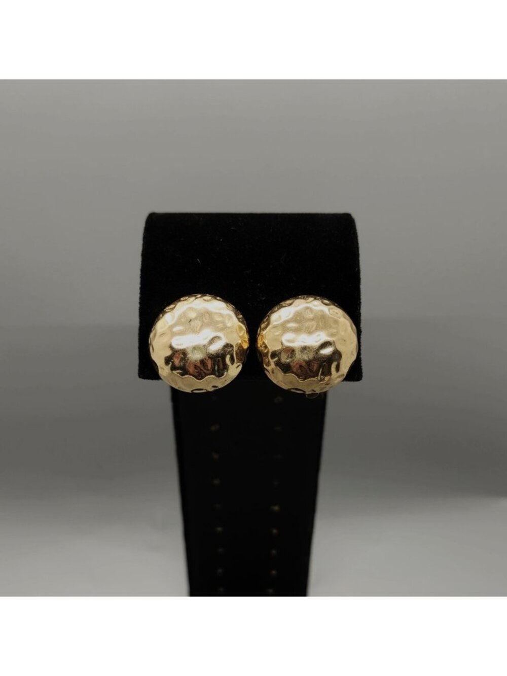 Gold Tone Hammered Button Clip On Earrings 1" Dome Textured Fashion Jewelry